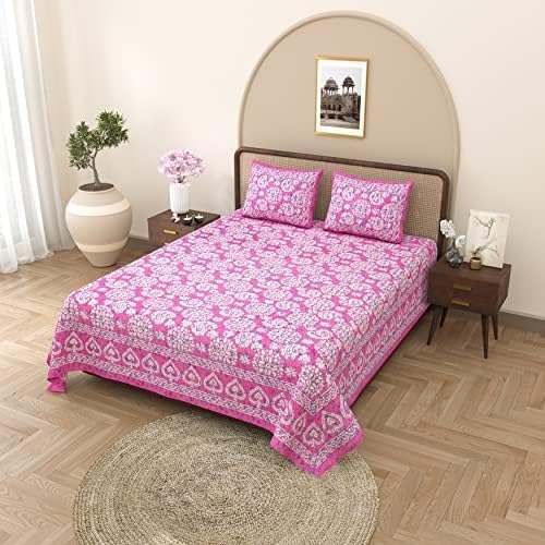 Image of Opulent Collection Double Bedsheet with 2 Pillow Cover | 100% Cotton Bedsheets for Double Bed | Handloom Bedsheet | Size 86x90 inches | King Size (90X102 Inches) (Medium Pink, King)
