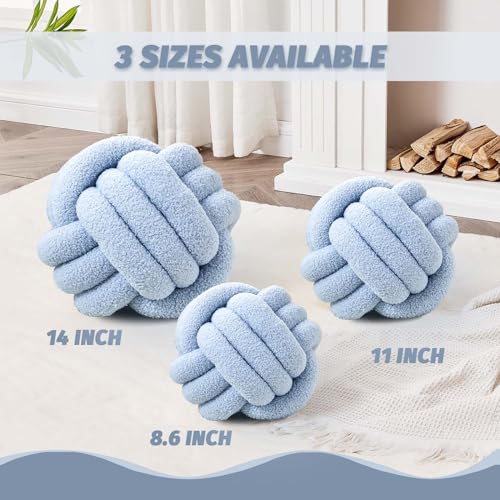 Image of Uvvyui Knot Pillow Ball, Soft Home Decorative Round Throw Pillow, Handmade Knotted Plush Pillow, Round Boucle Pillow Cushion (8.6 Inches Blue)