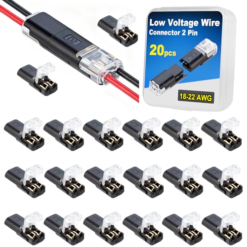 Double Wire Lock-Grip Connector, 2 Pin LED Light Strip Connector with Locking Buckle - No Stripping or Cutting Required (20PCS)