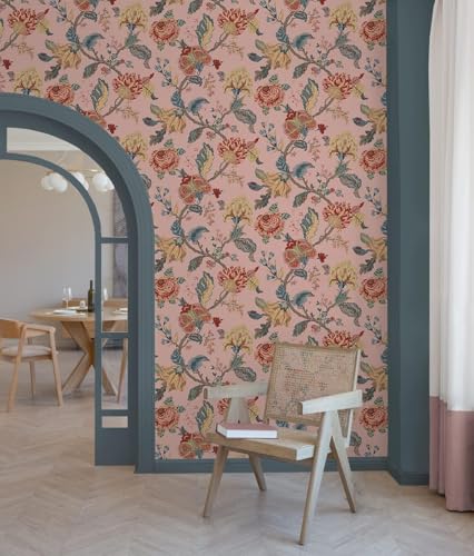 Image of Wallpaper Peel and Stick Vintage Flowers Leaves Birds Pattern Design Botanical Tropical Floral Textured Butterfly Wall Decor Removable Waterproof Adeshive Wallpaper 16.5X87Inch