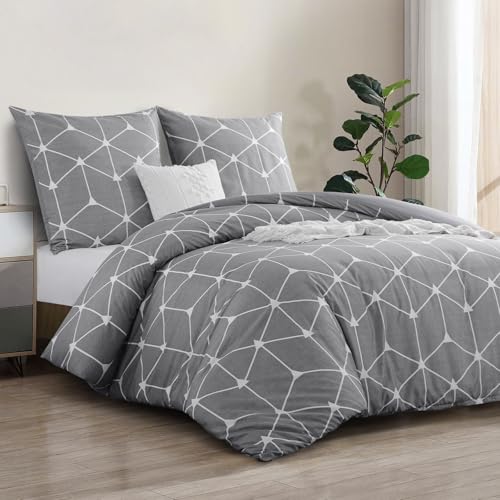 RUIKASI Bettwäsche 220x240 3 teilig Hellgrau - Bettbezug 220 x 240 Set mit Geometrie Muster… – Ansicht 2