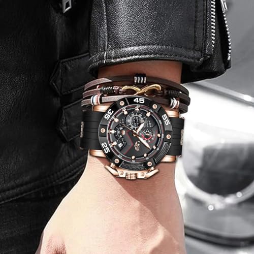 Image of LIGE Unique Mens Wristwatch Fashion Multifunction Chronograph with Calendar Quartz Analog Watch Waterproof Outdoor Sport Watch for Men Casual