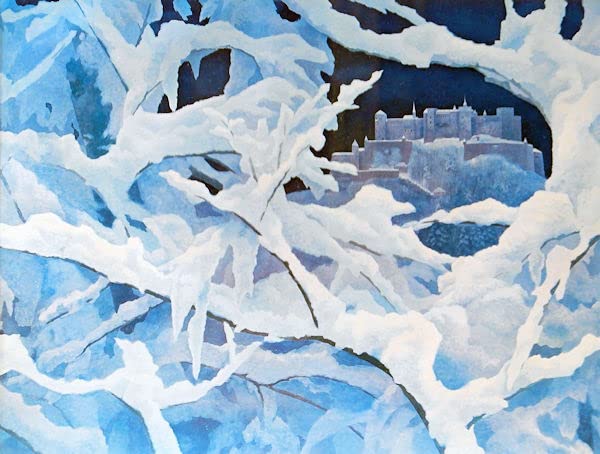 Amazon.co.jp: 東山魁夷『雪の城（東山魁夷画集より）』原色版印刷 