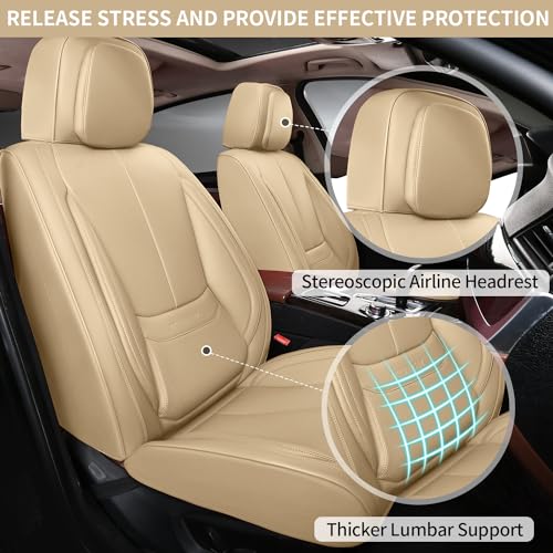truckerset Car Seat Covers, Leather Seat Covers for Cars Full Set, Waterproof and Breathable Suitable for Most SUV/Truck/Sedan/Automotive 5 Pack(Beige) by truckerset - Used condition - Image 2