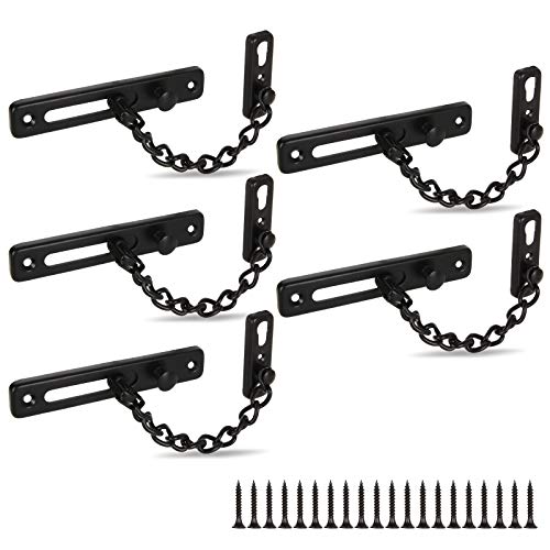 5 Packs Door Chain Lock Stainless Steel Security Chain Door Guard with Anti-Theft Chain Sliding Bolt Door Latch with Screws, Black
