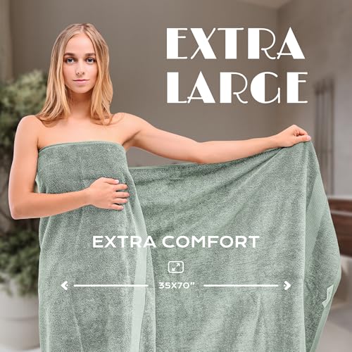 Image of White Classic Luxury Soft Bath Sheet Towels - 650 GSM Cotton Luxury Towels Extra Large 35x70 | Highly Absorbent and Quick Dry | Hotel Quality, Green, 2 Pack