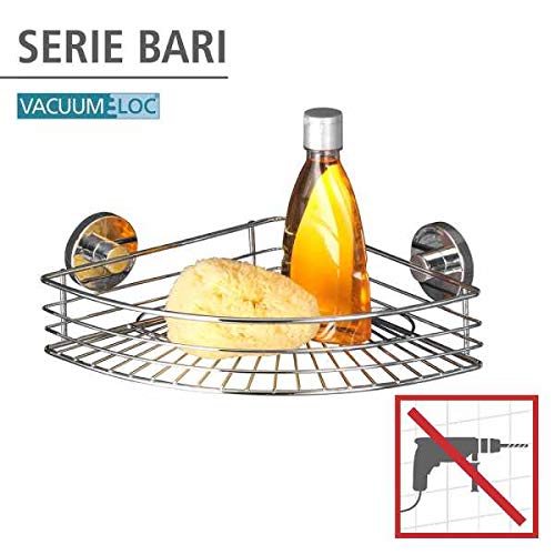 WENKO Vacuum-Loc Eckablage Mod. Bari Wandregal ohne bohren praktische Vakuum-Befestigung verchromtes Metall für Badezimmer und Küche 35 x 9 x 22,5 cm