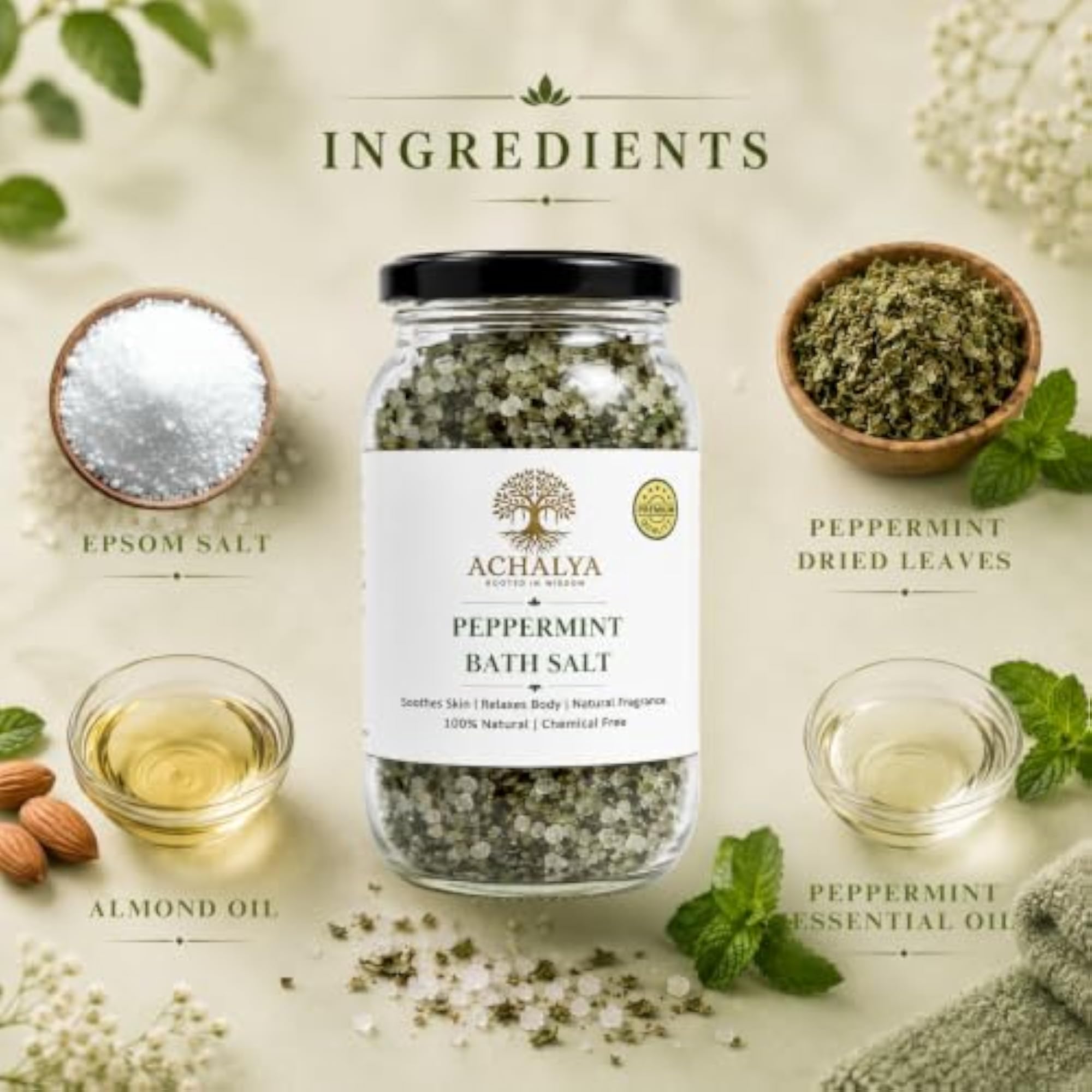 Peppermint Bath Salt with Pure Peppermint Oil, 300g