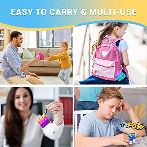 128 Pcs Pop Fidget Keychain It Fidget Toys Bulk, Party Favors For Kids 6-8 Fidgets Packs Sensory Stress Toy Mini Fidget Push Pop Keychain Toys Classroom Prizes For Boy Girl Adult #TOP2
