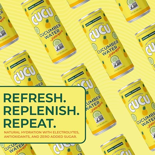 Image of CUCU Pressed Cucumber + Pineapple Water - Real Juice from Fresh Cucumbers and Pineapple with Vitamin C, Electrolytes & Antioxidants - No Sugar Added, Non-GMO - 11 fl oz Cans, 12 Pack