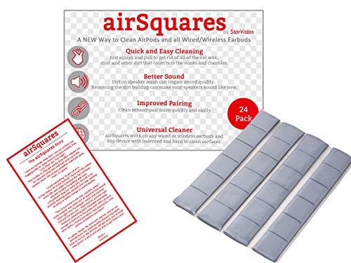 AirSquares Gunk Remover for AirPods and Other Electronic Devices (24 Pack). Gets rid of Ear Wax and Other goo in Any Device with Small crevices. Compatible with Apple AirPods/Earphones/Earbuds/Ear