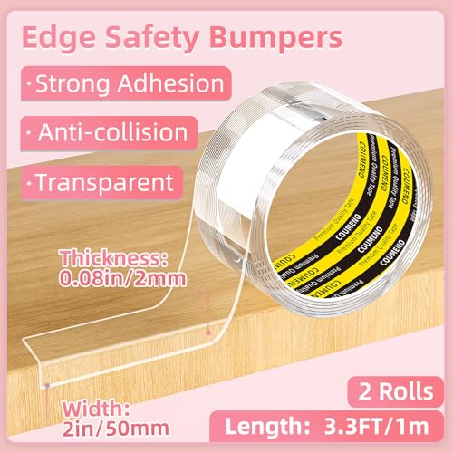 Image of Clear Edge Protector & Corner Guards,2Pack 2in(W x 3.3FT(L), Baby Proof Corner Protectors for Furniture Table Bumper for Baby Safety, Sharp Edge Protector for Drawers, Tables, Cabinets