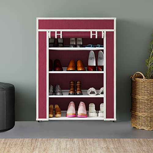 Image of Maison & Cuisine Shoe Cabinet Rack Light Weight Foldable Shelves Storage Organizer for Home (4 Layer, Maroon)