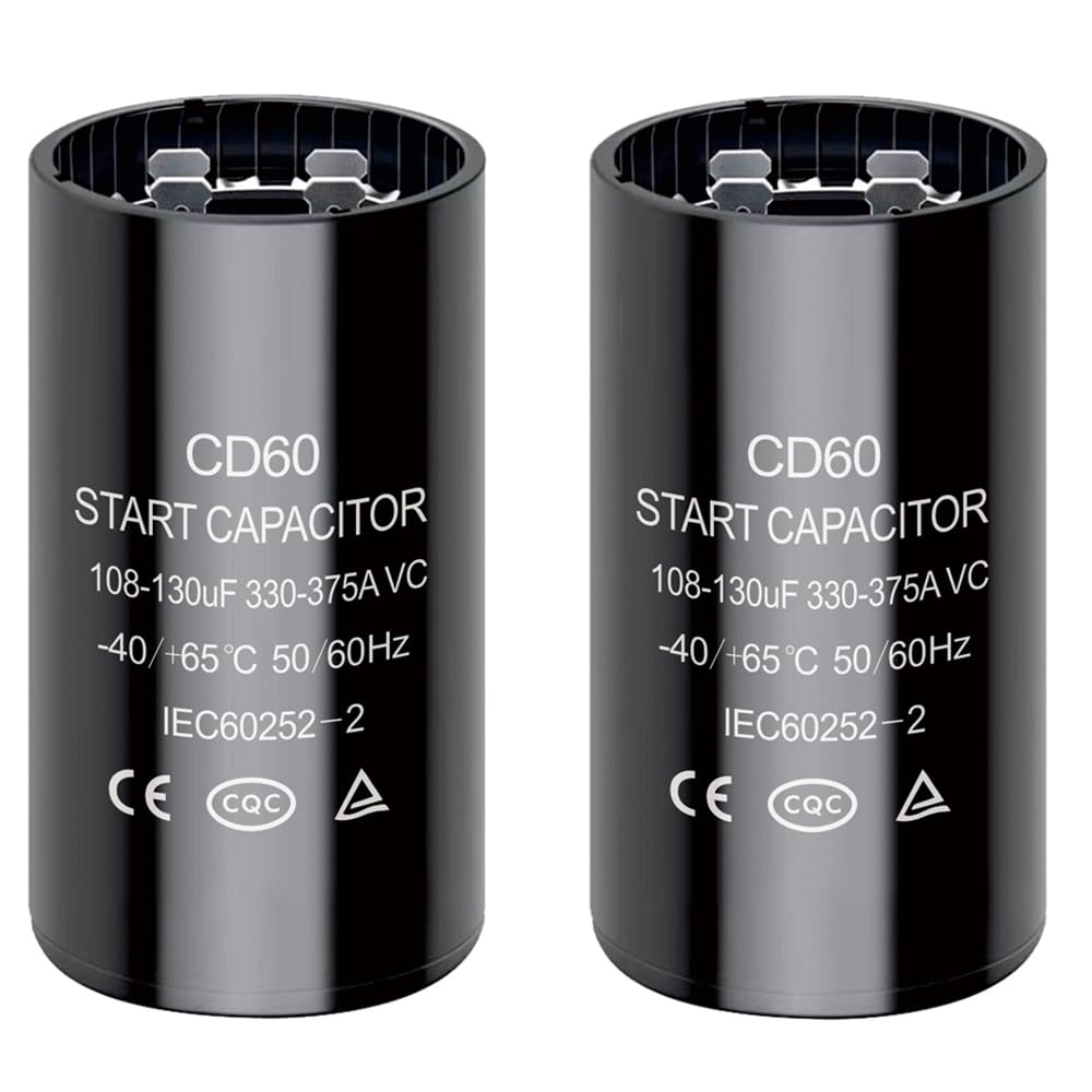 108-130 uf/MFD CD60 Round Start Capacitor ±20% 50/60 Hz 330-375 VAC Round Motor Well Pump Start Capacitor (108-130 uf/MFD, 2)