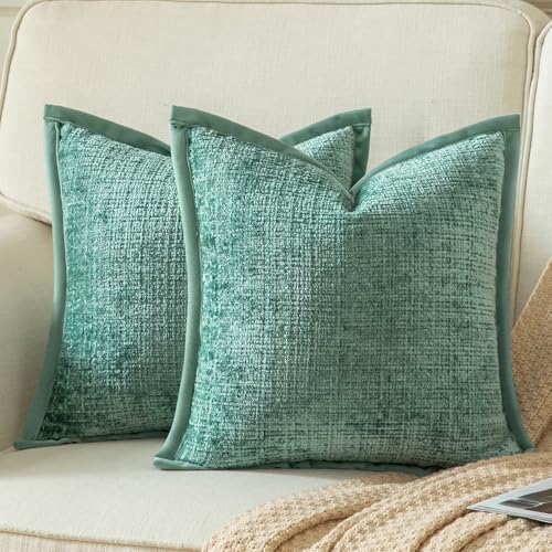 Yaertun Pack of 2 Chenille Textured Decorative Throw Pillow Covers Accent Solid Cushion Cover Soft Cozy Pillow Case with Velvet Back for Couch Sofa Bed Living Room 26x26 Inch Teal