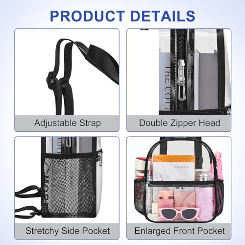 Clear Backpack for Stadium Events - 12x12x6, Mini Small Clear Bag with Front Pocket for Concert Sport Events Work Travel