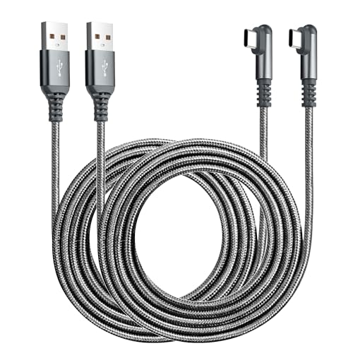 ROFICORD USB Type C Charger Cable 3A, [2-Pack 10ft+10ft] Right Angle 90 Degree Fast Charging Braided Cord Compatible with Galaxy S10 S9 and Other Type C Device (10FT+10FT, Grey)