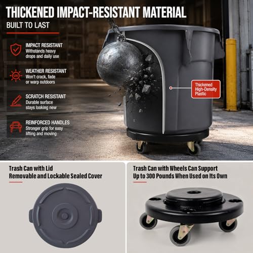 Image of 20 Gallon Outdoor Trash Can with Lid and Wheels, 1 Pack-Gray