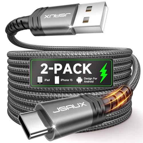 Image of JSAUX USB C Cable [2-Pack 10ft], USB A to USB C for iPhone, Samsung, Grey | Type C Fast Charging Cord for iPhone 17e, iPhone 17 /16 /15 Series, iPad 10, Samsung Galaxy S20 S10 S10+, LG V30, Car Play