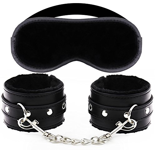 Inspiration Industry Suprer Soft Comfortable Fur Leather Handcuffs, Velvet Cloth Blindfold Eye Mask for Sex Play