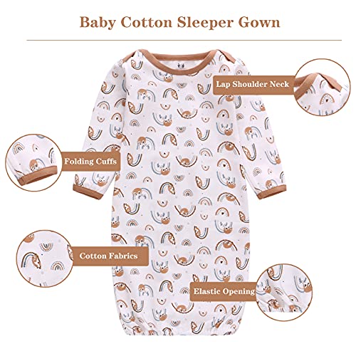 Baby Newborn Gown, 3 Packs Baby Sleeping Bag, Long Sleeve Sleep Sack, Cotton Cloths For Newborn Boys Girls 0-6 Months #TOP4