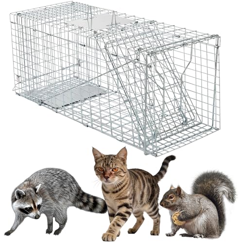 32' Live Animal Trap Cage, Heavy Duty Folding Live Animal Cage Trap for Stray Cats, Raccoons,...