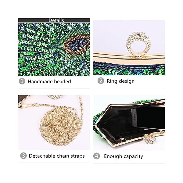 ASPHODELCHIC Peacock Clutch Bag Sequins Beaded Evening Purse for Wedding Cocktail Prom Party, Peacock, Middle - Image 7