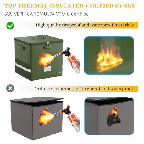 Feuerfest Schallplatten Aufbewahrungsbox Vinyl Schallplattenkoffer mit Schloss Plattenkoffer zur 100+ Schallplatten,Zusammenklappbare Aufbewahrungskiste für die Aufbewahrung Wertvoller Alben Grün