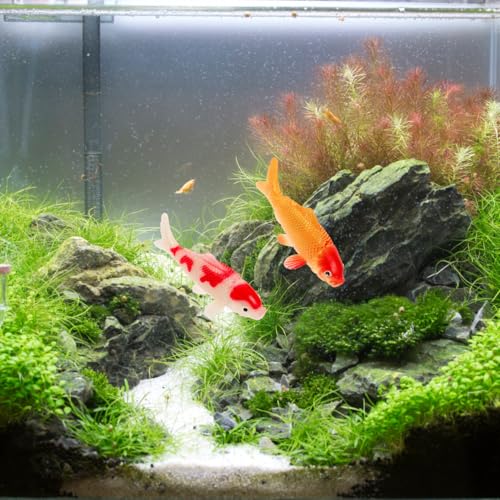 Image of TOYANDONA 2pcs Koi Fish Statues Realistic Aquarium Decor for Fish Tanks Adorable Floating Goldfish Figurines for Home and Garden Decoration Miniature Crafts