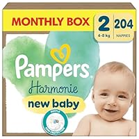 Pampers Harmonie Nappies Size 2, 204 Nappies, 4kg-8kg, Monthly Pack, Gentle Skin Protection with 100 Percent Pampers Protection