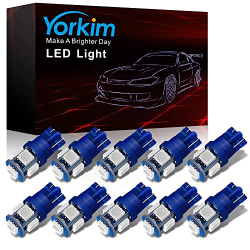 Yorkim 194 LED Bulbs Blue Super Bright Newest 5th Generation, T10 LED Bulbs, 168 LED Bulb for Car Interior Door Courtesy Dome Map License Plate Lights W5W 2825, Pack of 10 #1