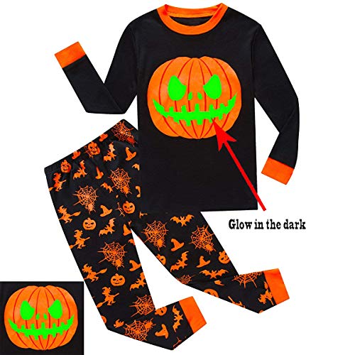 Garsumiss Mädchen Schlafanzug,Schwarz/Erleuchten-kürbis,128/7 Jahre