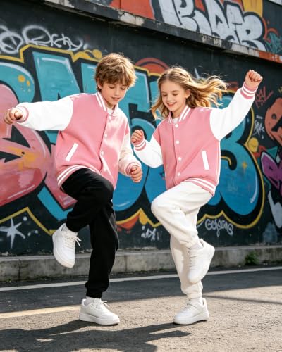 Image of Cromoncent Kids Varsity Baseball Jacket Colorblock Bomber Coat Unisex Boys Girls School Outwear, 18 Months - 14 Years