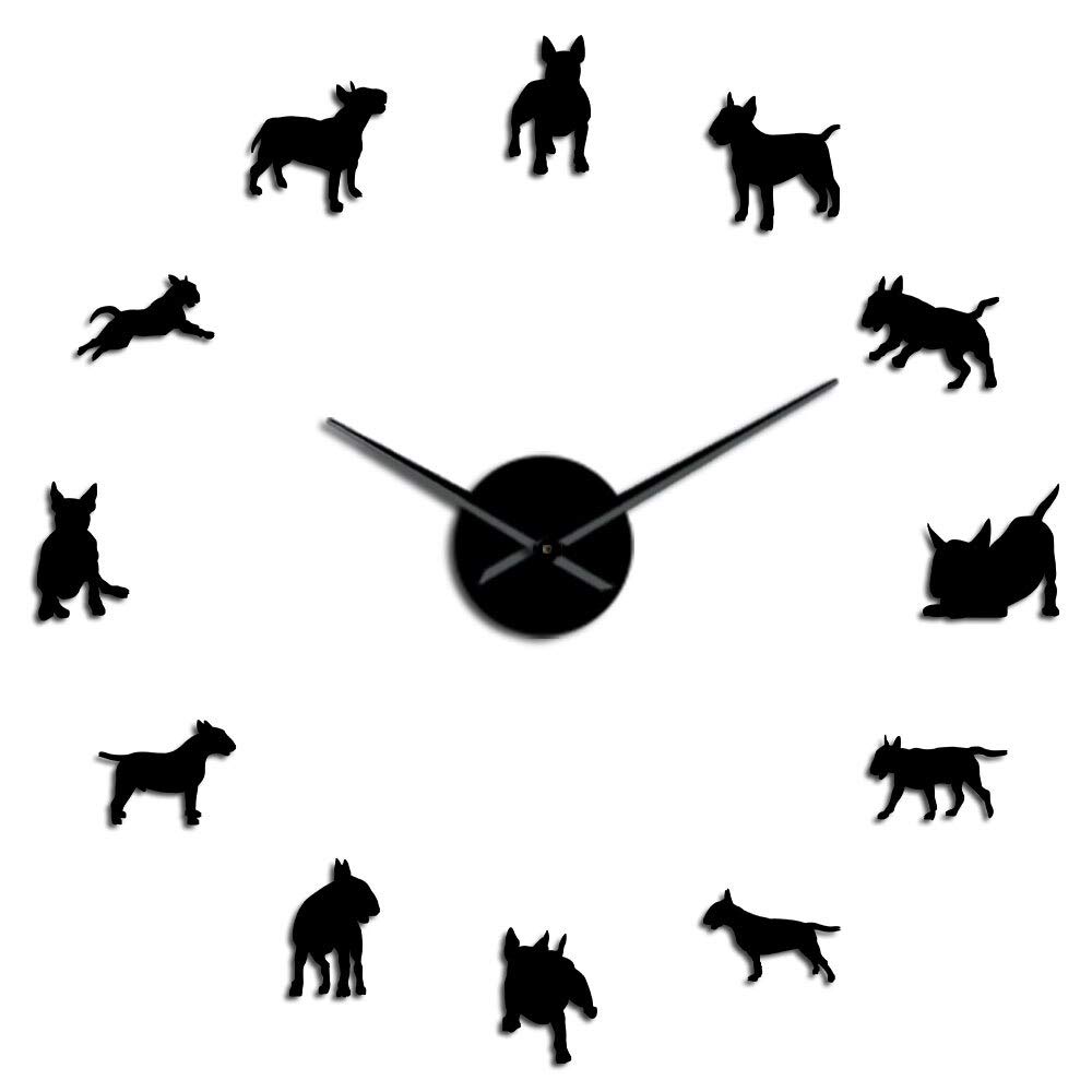 YH Bull Terrier Dog Wall Art DIY Large Wall Clock Dog Breed Pug Big Needle Clock Watch Pet Shop Decor Gift for Bull Terrier Lovers(Black,37IN)