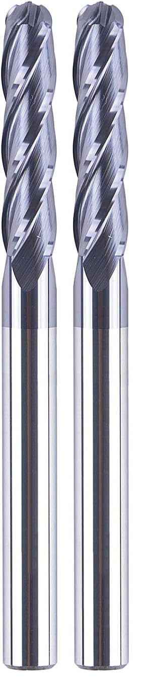 SpeTool 4 Flutes Ball Nose End Mill Solid Carbide CNC Router Bits 1/4 Inch Shank with 3 Inch Long Spiral Milling Tool (Pack of 2)
