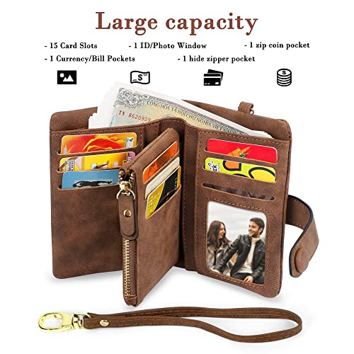 CONISY Small Wristlet Wallets for Women, Leather Bifold RFID Wallet with ID Window Zipper Coin Purse2