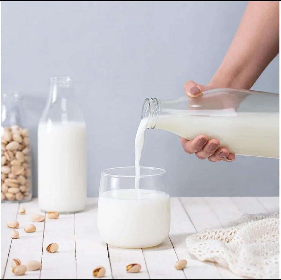 Image of Glassbunny 1000 ml Each Glass milk bottle, with black metal Lid for Milk, Smoothie, Juices Reusable Suitable For Fridge Storage BPA-Free & Eco-Friendly Pack of 1