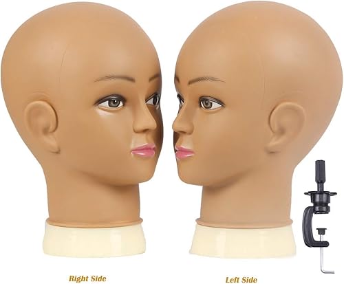Kalyx Cabeza de maniquí calvo para hacer pelucas, cabeza de maniquí de peluca para practicar coser en pelucas y soporte de abrazadera (marrón) disponible en Yaxa Colombia