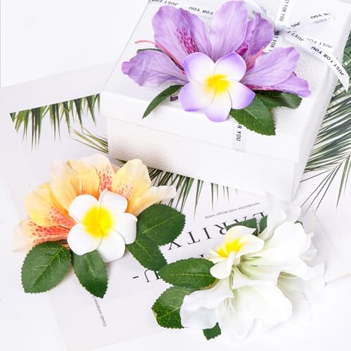 3 pinzas de cabello con flores hawaianas artificiales miniatura 4