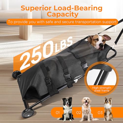 250 lbs Dog Stretcher for Large Dogs, 48" x 26" Foldable Pet Emergency Stretcher with Silent Wheels, Heavy-Duty Steel Frame, Waterproof PVC Mesh Portable Animal Rescue Carrier by Huazu - Image 2