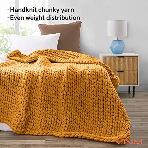 YnM Knitted Weighted Blanket, Handmade Chunky Knitted Design, Soft and Cozy, Temperature Regulating and Breathable, Machine Washable Throw for Sleep or Home Decor (Yellow Fusion, 60x80 Inch, 20lbs)