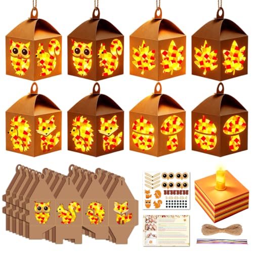 HILKKET Laternen Bastelset Kinder Herbst: 8 Eulen Fuchs Blatt LED Laternen