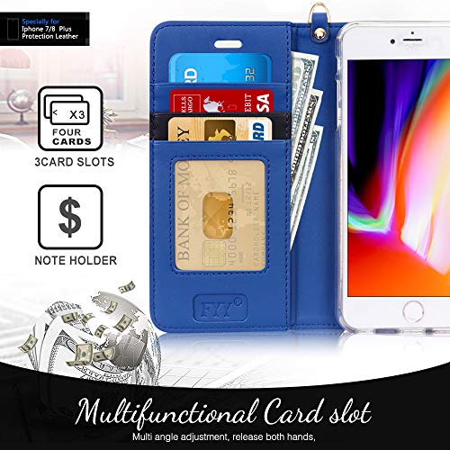 Fyy For Iphone 8 Plus Case/Iphone 7 Plus Case, Pu Leather Flip Wallet Phone Case With Card Holder Wrist Strap Kickstand Protective Cover For Iphone 7 Plus/8 Plus 5.5" Navy #TOP2
