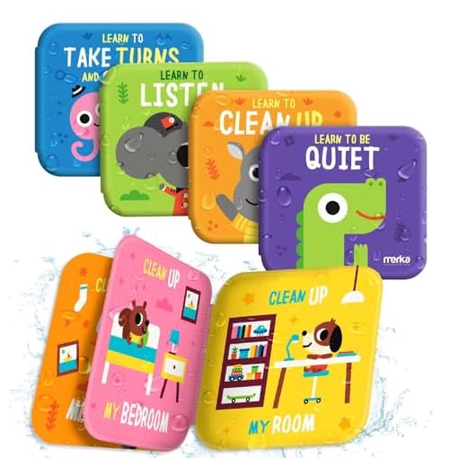 merka Baby Bath Books for Toddlers, 4 Pack Waterproof Bathtime Books, Bath Toys Floatable in Bathtub, Learn Take Turns, Clean Up, Listen, Quiet