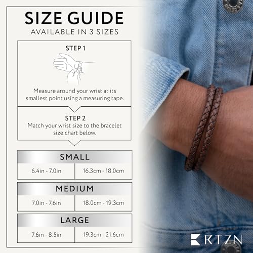 RTZN® Brown Leather Bracelet for Men – Premium Artisan Handcrafted Mens Leather Bracelet – Multi-Stand Mens Bracelet Leather Collection | Beaded Tiger Eye, Silver Chain, and Braided Brown Leather4