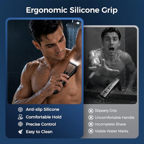 Image of Bikini Trimmer for Men, 2 in 1 Electric Razors Shaver, IPX7 Waterproof Body Hair Trimmer with Mirror, LED Light & Display, Painless Pubic Hair Removal, Black