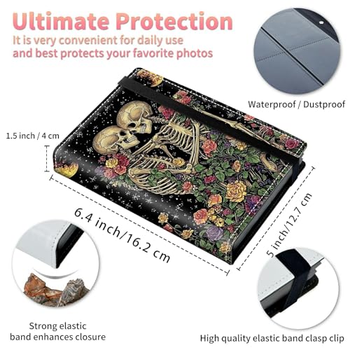 Image of Photo Album 4x6 120 Pockets Photos with Strong Elastic Band, Small Mini Albums Sheet Protector Folder for Photos, Album for Family Wedding Women Men Baby Vacation Gift, Skull Black