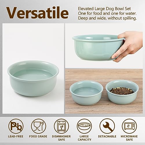 Erhöhter Hundenapf aus Keramik mit Metallständer - Doppelte Näpfe für Futter und Wasser - Fressnapf für mittelgroße Hunde - Grün