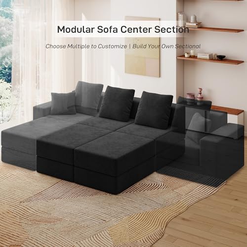 Image of Living&Giving Cloud Sectional Couch for Living Room, Modular Boneless Couch with 1 Ottoman, Middle-seat Can Be Combined with Modular Sofa, Customizable Layout for Any Space, Black