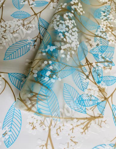 Image of WISDOM Privacy Window Film Frosted Glass Film Glass Film No Glue Anti-UV Window Sticker Non Adhesive for Privacy Office Meeting Room Bathroom Living Room (Leaf Blue Flower, 12 x 80 inch)